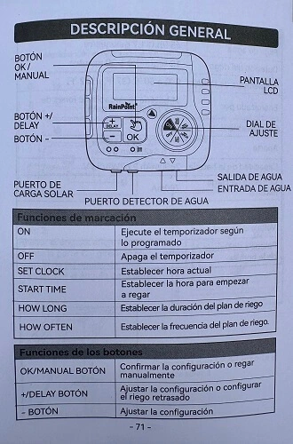 guía instalación RAINPOINT funciones programador