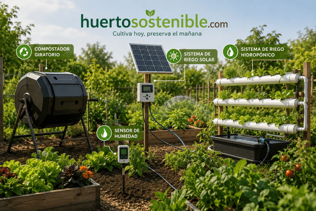 Guías y comparativas para tu huerto sostenible. Kits riego solar, compostadores, etc.